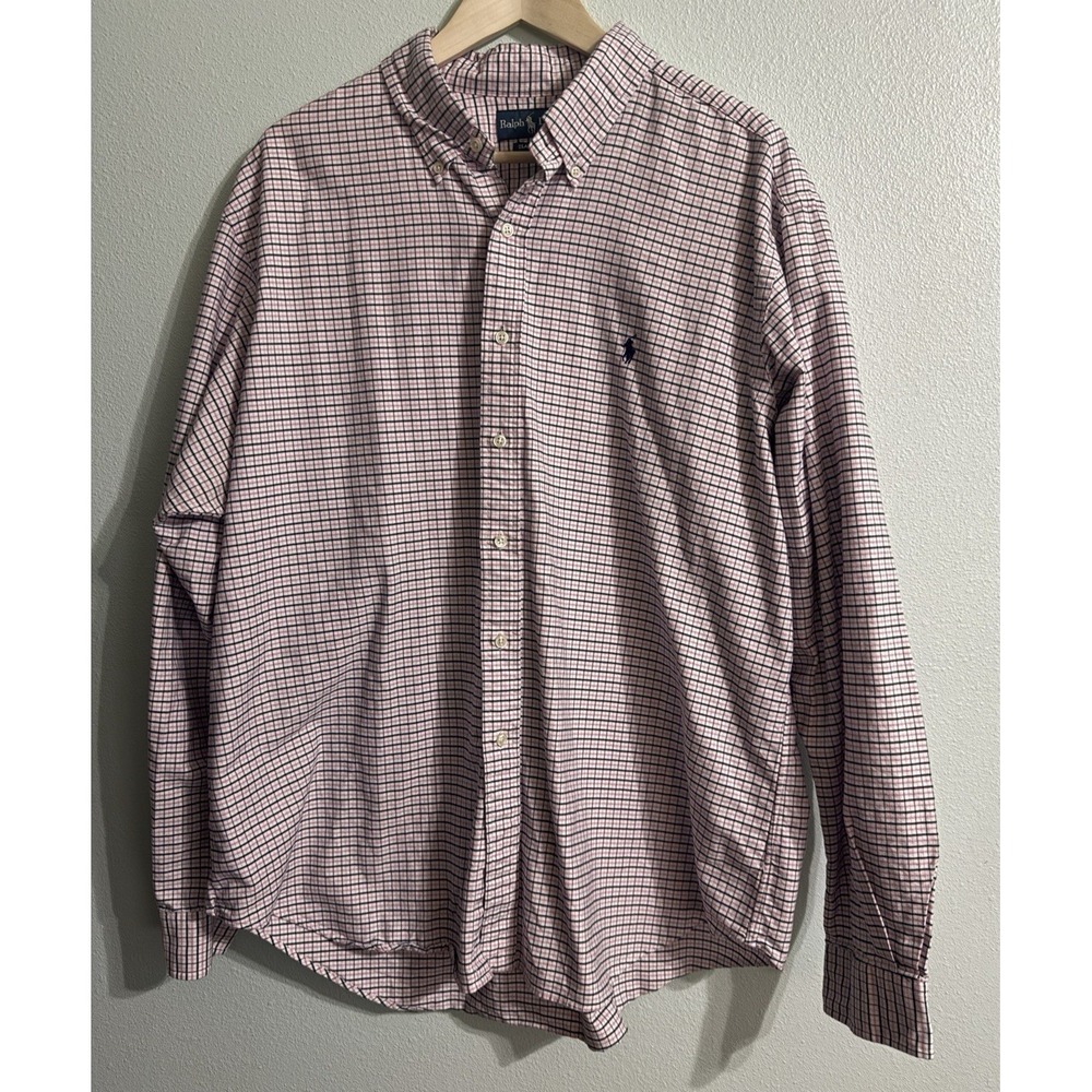Ralph Lauren Mens 2XL XXL Pink Plaid Classic Fit Long Sleeve Button Down‎ Shirt